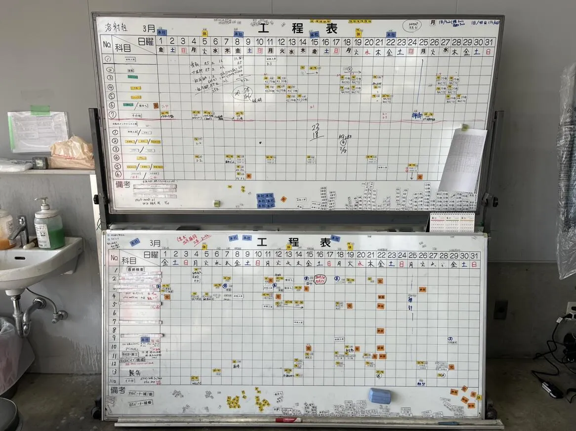 ホワイトボードでの工程管理